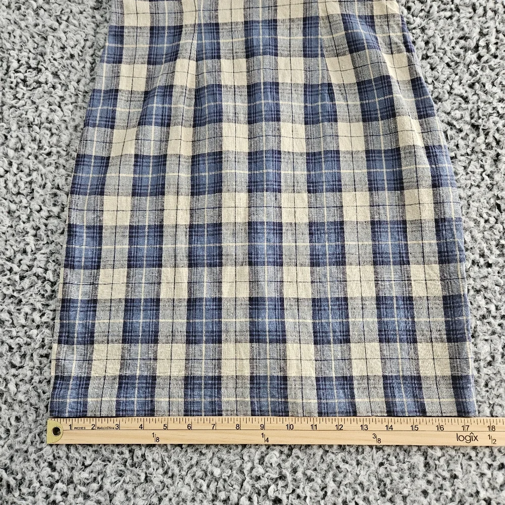 Vintage 90s My Michelle Blue Plaid Mini Dress 7/8 XS Short Sleeve Linen Grunge - Picture 11 of 14